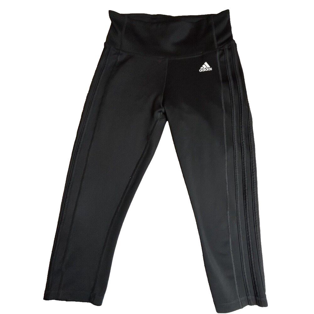 Small Adidas Climalite Leggings Black Ribbed, Cropped Logo Size Small-359